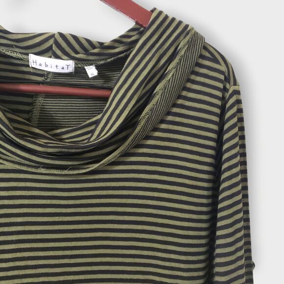 Habitat Artsy Asymmetric Cowlneck Tunic Top Green Black Stripe Sz XL Lagenlook - Picture 6 of 14